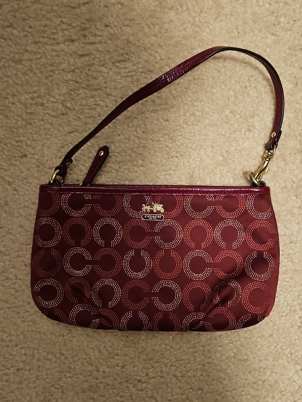 Coach Burgundy Signature Shoulder Bag with Gold Hardware